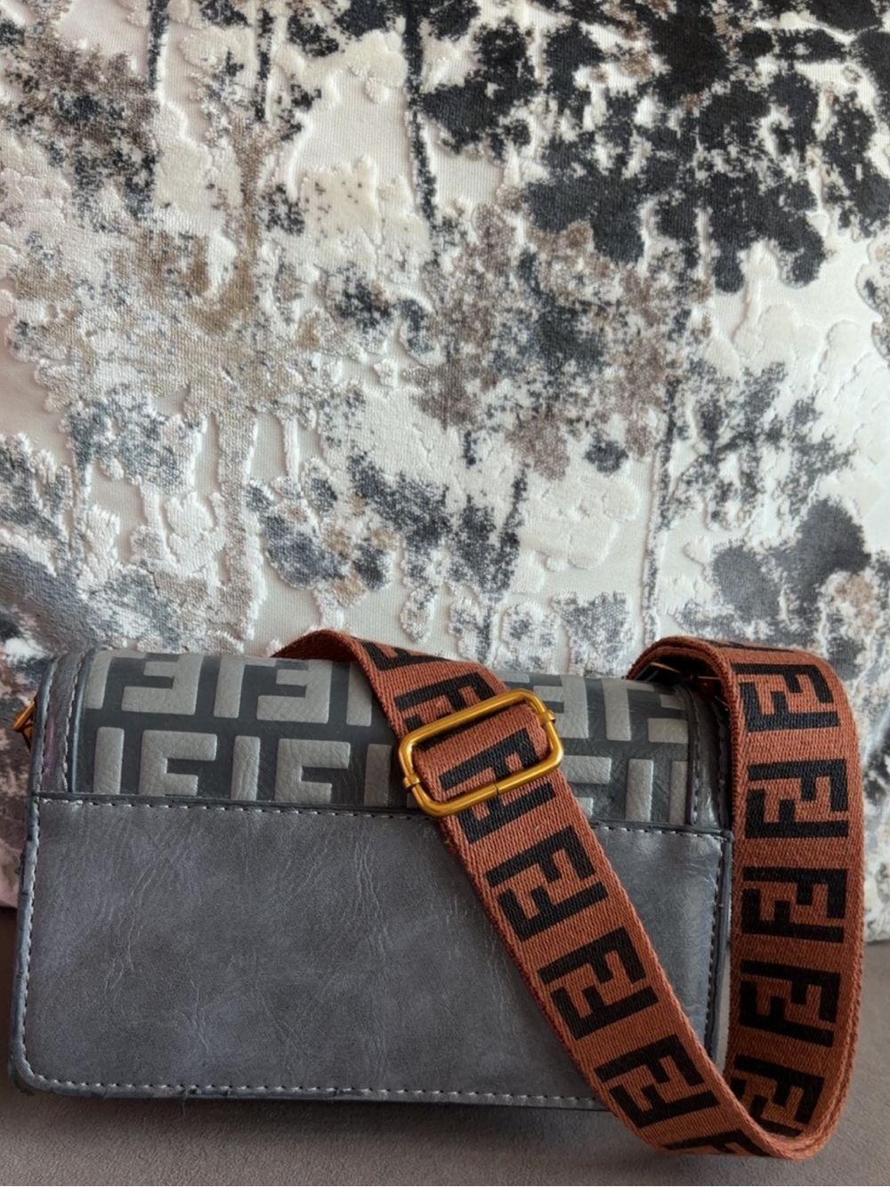 Fendi FF Embossed Crossbody in Black and Brown Strap - Picture 3 of 3
